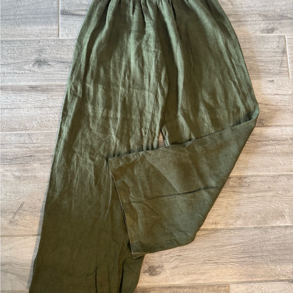 Bebe Olive Green Wide-Leg Linen Pants Size L - Picture 2 of 6